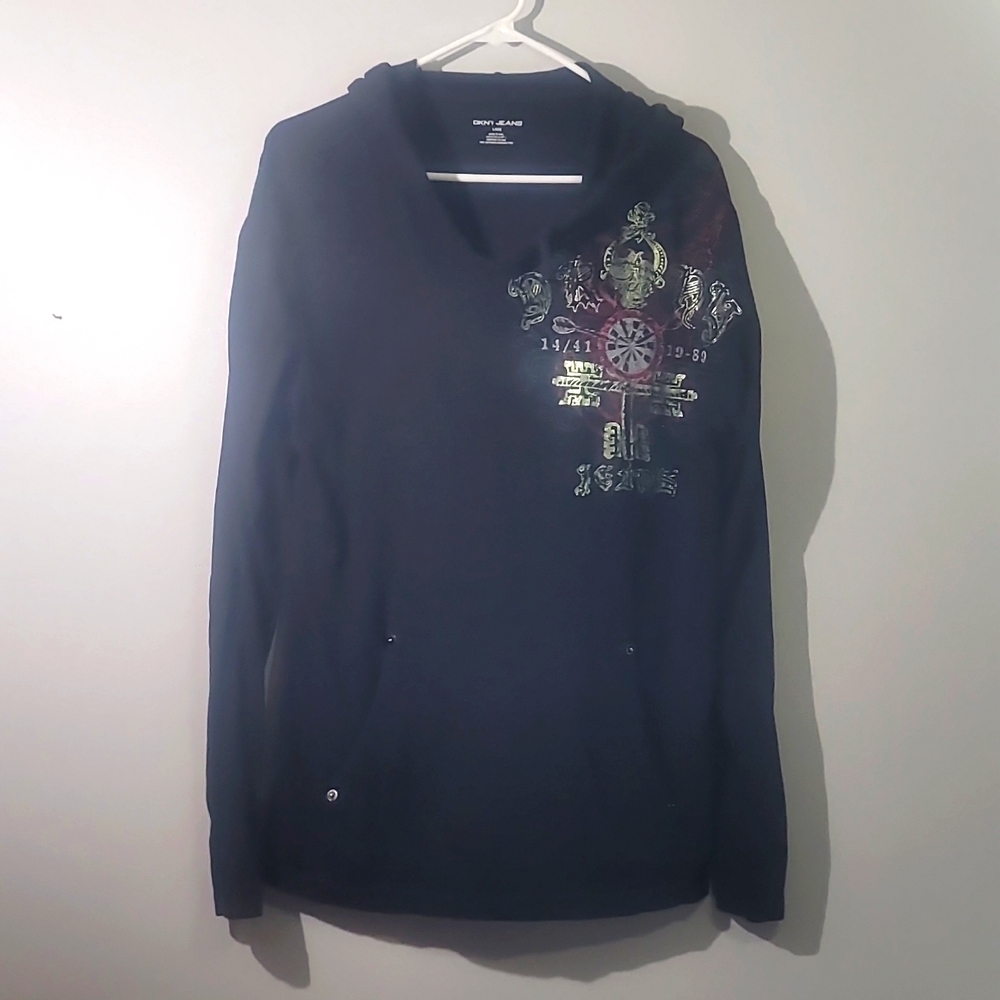 DKNY black hooded shirt lapel
